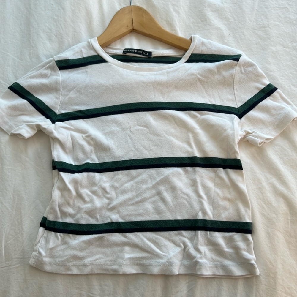 Vintage BRANDY MELVILLE Green and White Crop Top